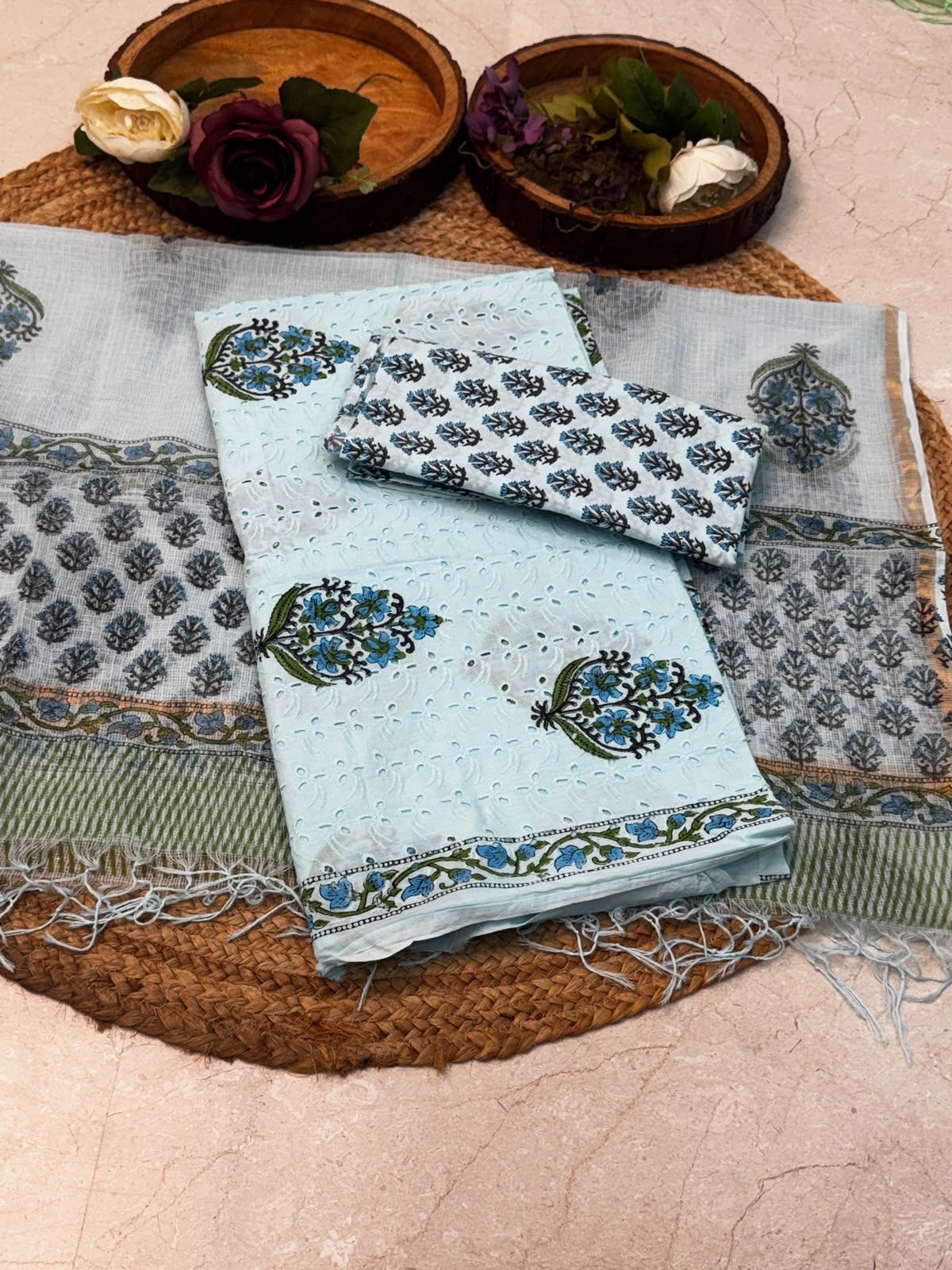 Cotton hakuba suit with block prints