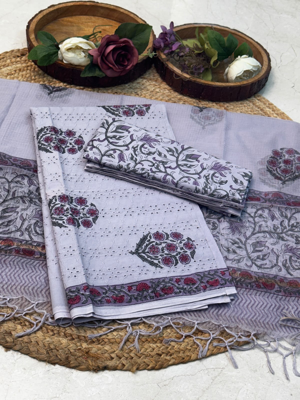 Cotton hakuba suit with block prints