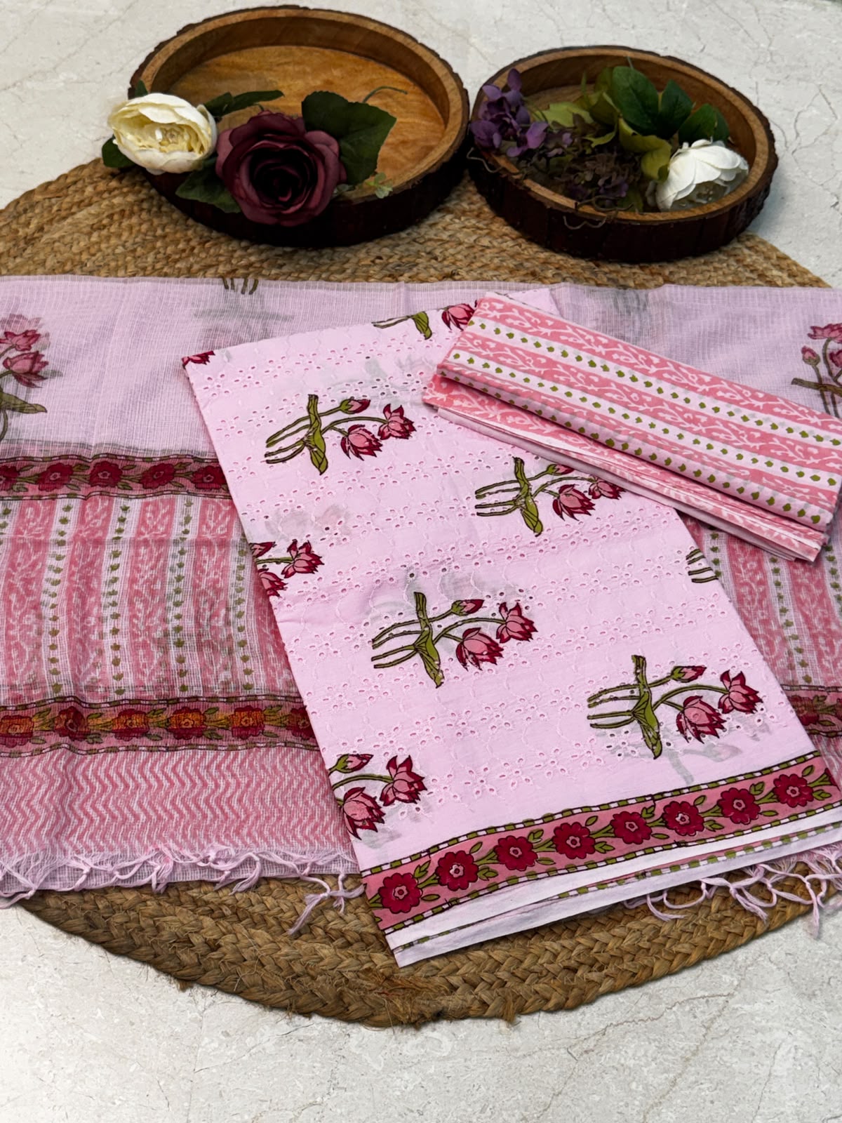Cotton hakuba suit with block prints