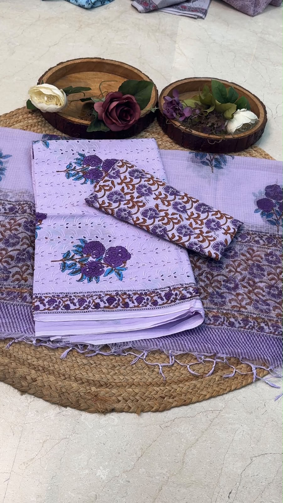 Cotton hakuba suit with block prints