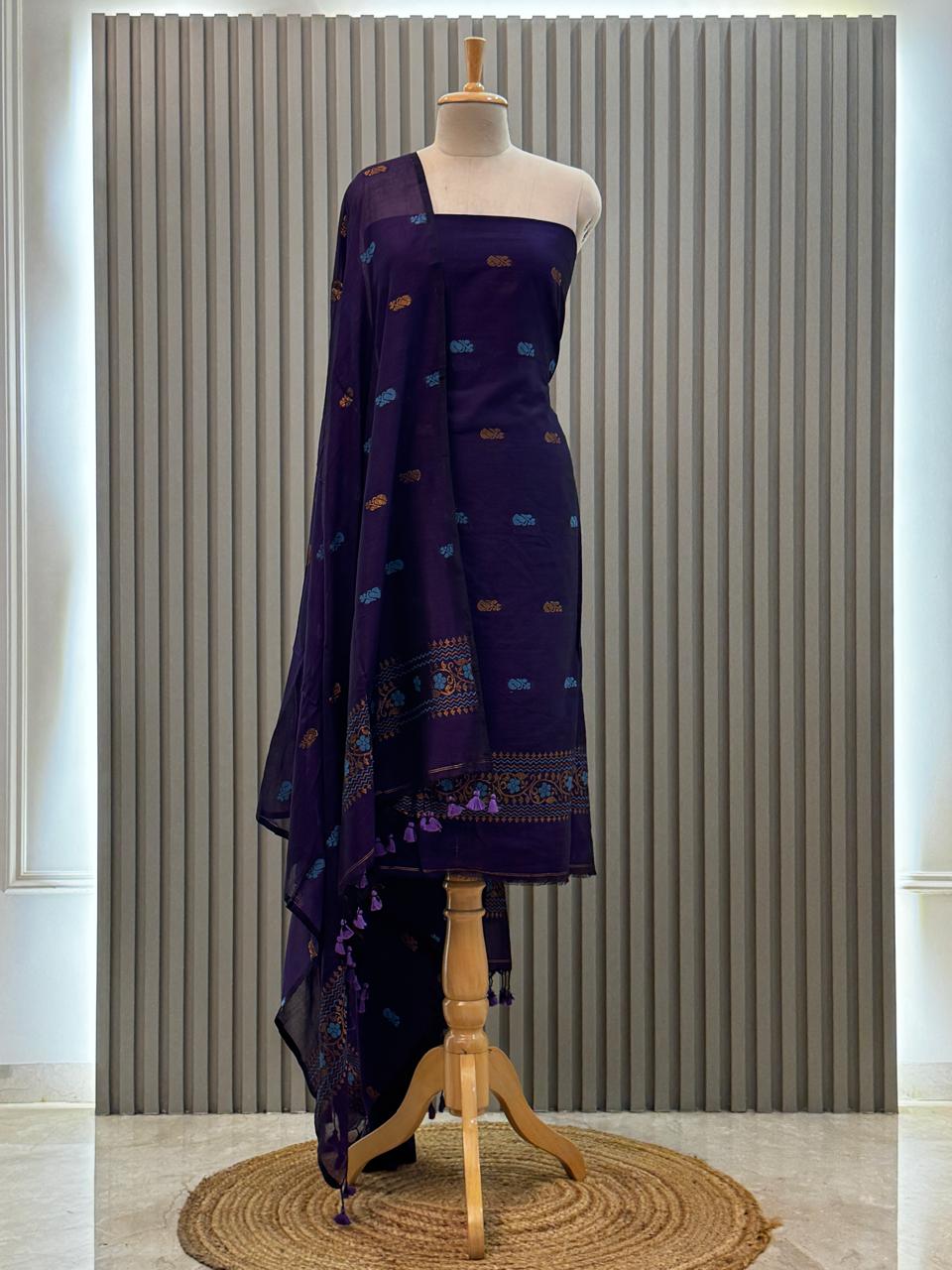 Unstitched Silk Cotton Jamdani Handloom Suit – 2 Pc Set