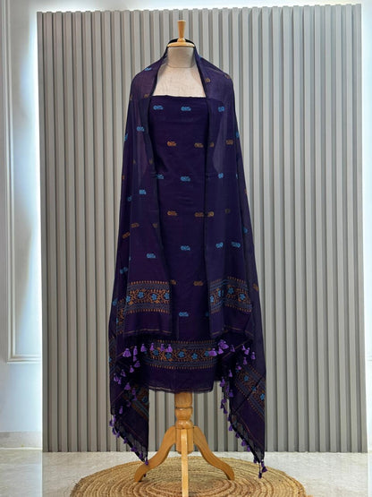 Unstitched Silk Cotton Jamdani Handloom Suit – 2 Pc Set