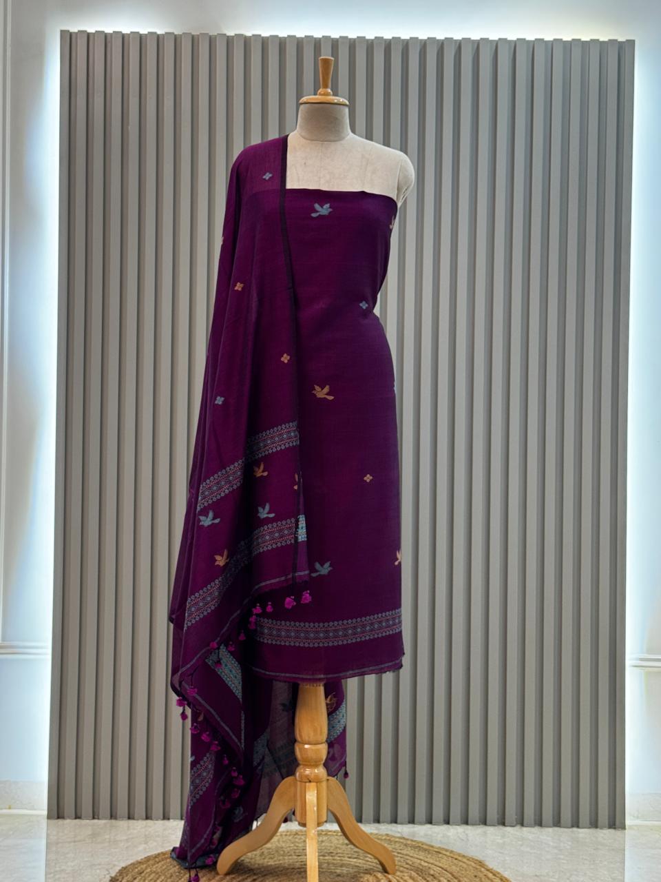 Unstitched Silk Cotton Jamdani Handloom Suit – 2 Pc Set