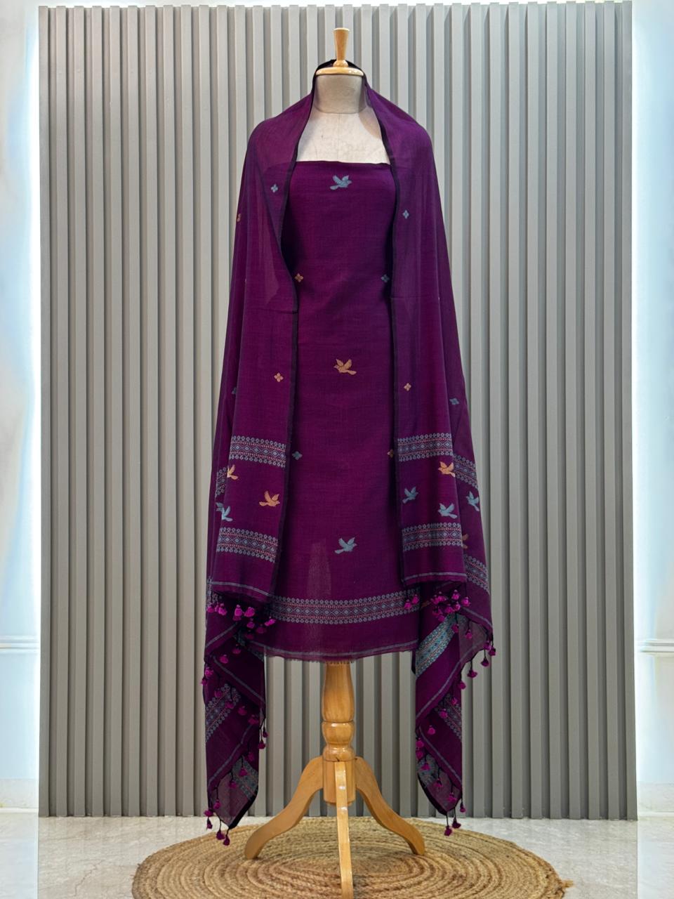 Unstitched Silk Cotton Jamdani Handloom Suit – 2 Pc Set
