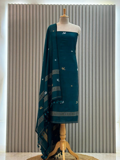 Unstitched Silk Cotton Jamdani Handloom Suit – 2 Pc Set