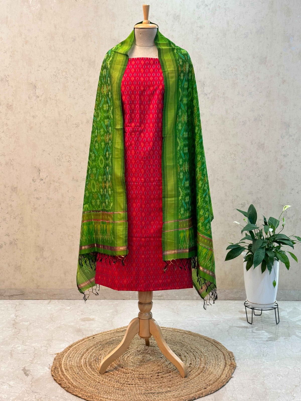 Unstitched Pochampally Sico Ikkat Suit – Deep Green
