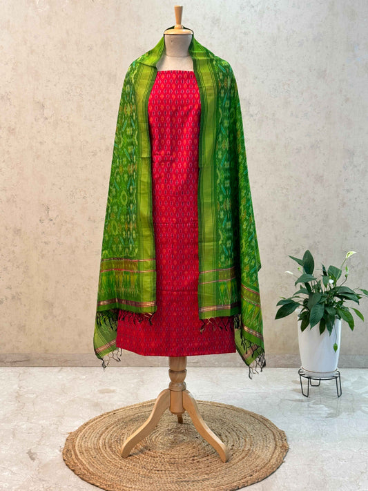 Unstitched Pochampally Sico Ikkat Suit – Deep Green