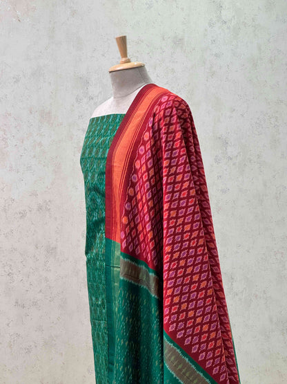 Unstitched Pochampally Sico Ikkat Suit – Green