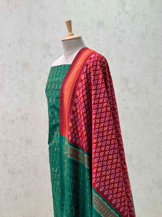 Unstitched Pochampally Sico Ikkat Suit – Green