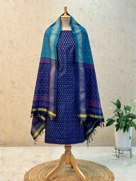 Unstitched Pochampally Sico Ikkat Suit – Blue