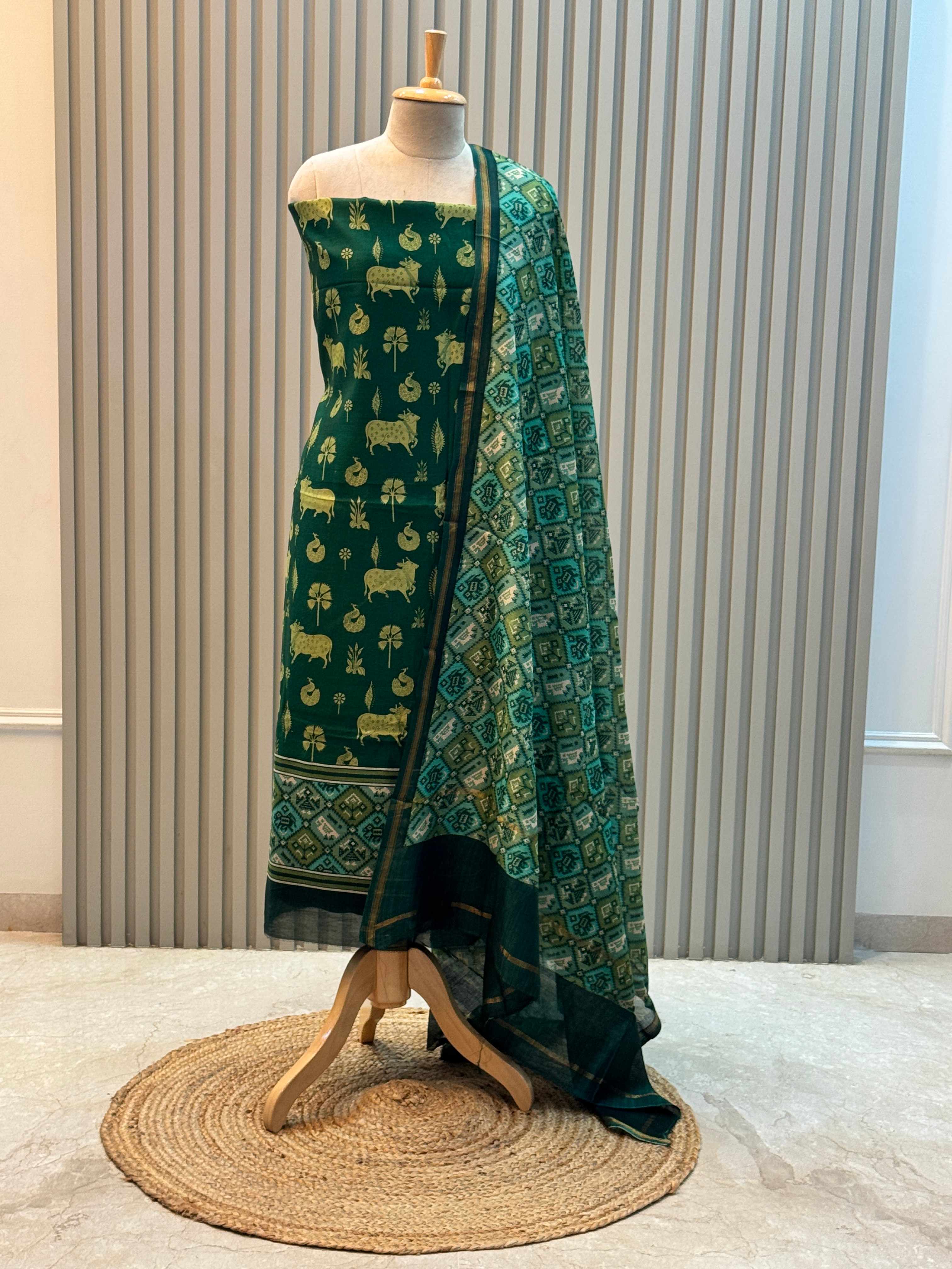 Pure Silk Maheshwari Suit with Vibrant Colors 3pc