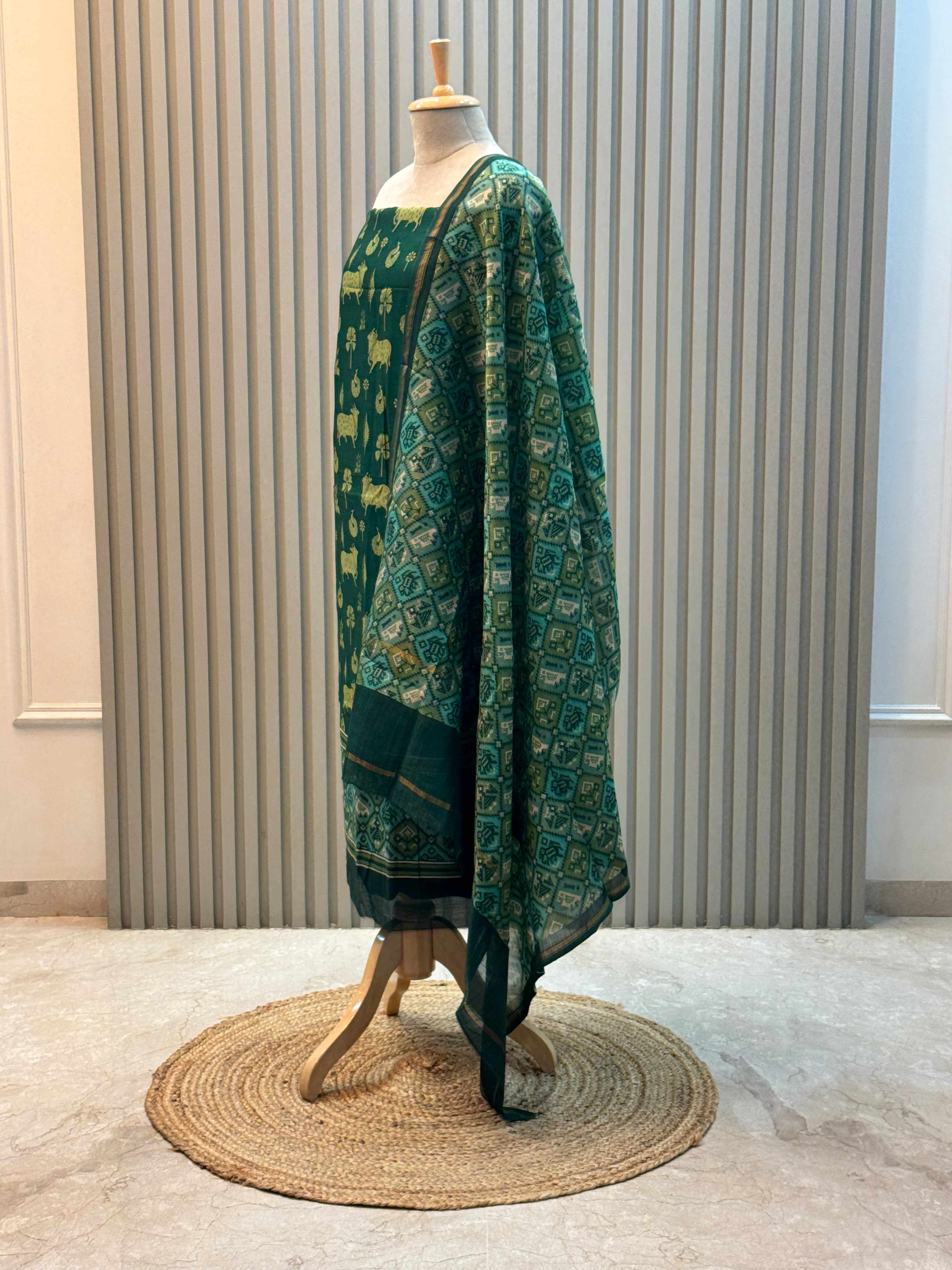 Pure Silk Maheshwari Suit with Vibrant Colors 3pc
