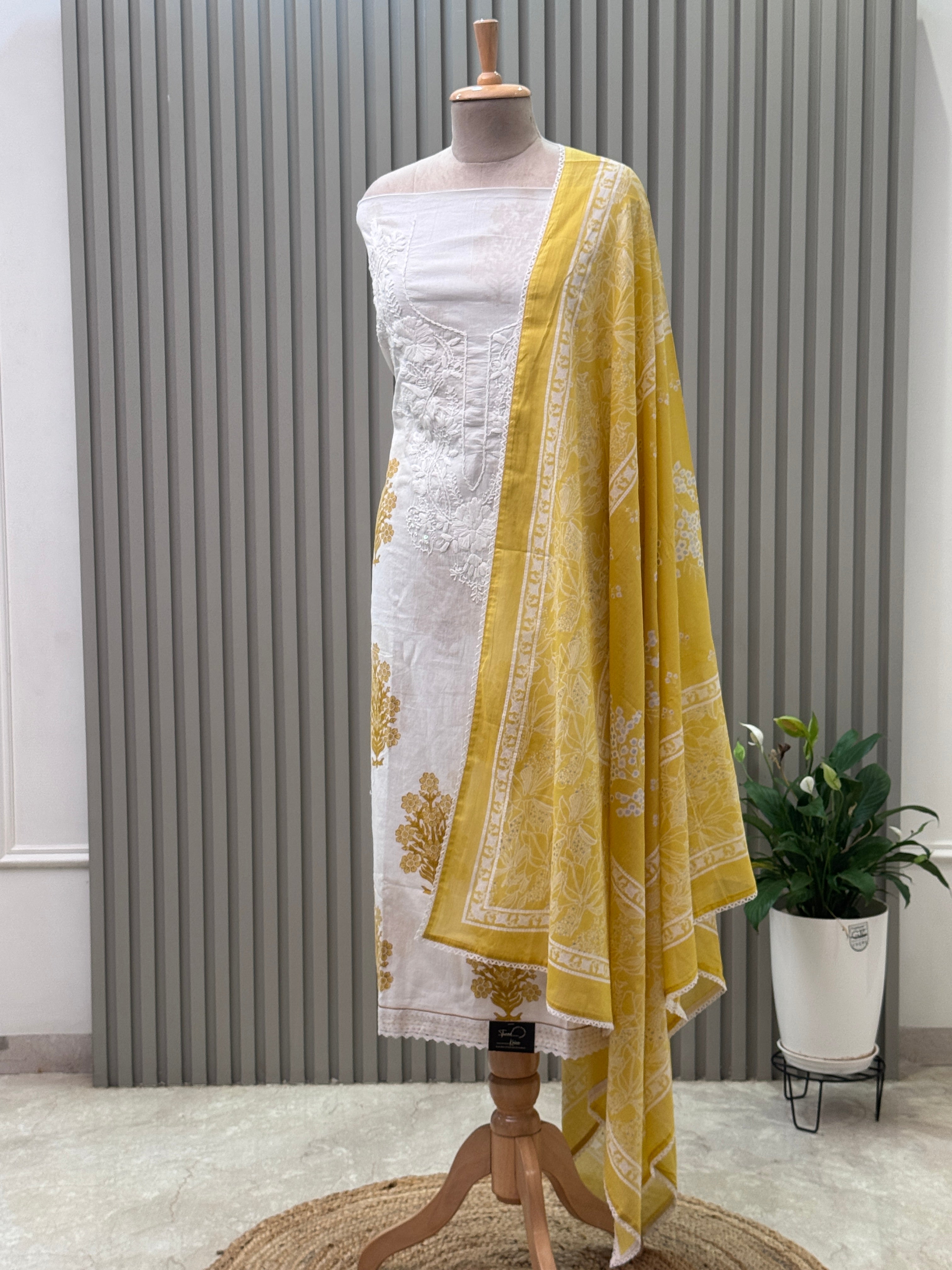 Cotton Suit Embroidered Neck Suit 3pc set