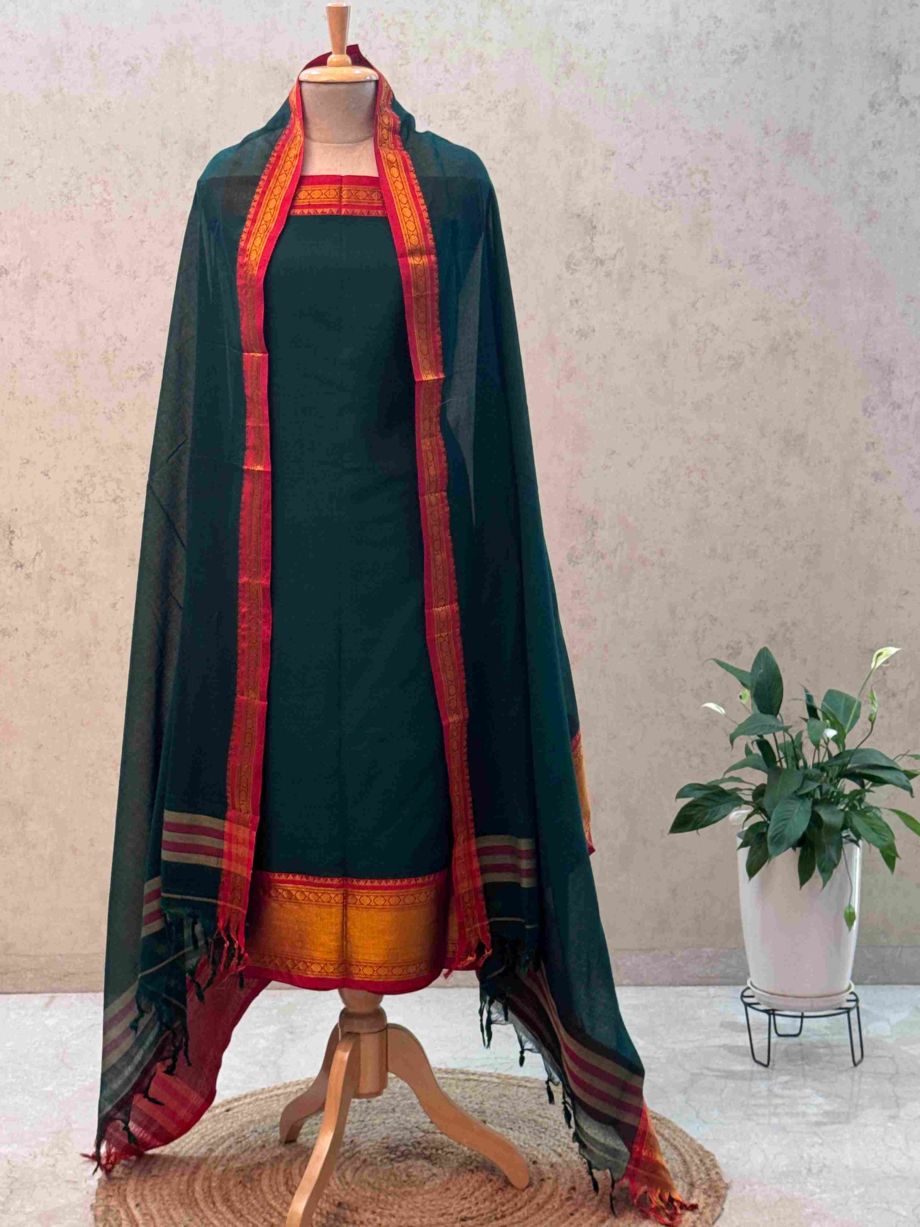 Authentic Mangalgiri Cotton Dress Material(shirt, bottom, Dupatta)