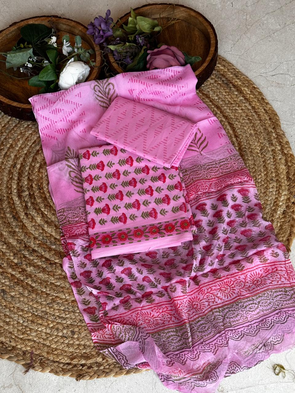 PURE cotton suit with chiffon dupatta suit