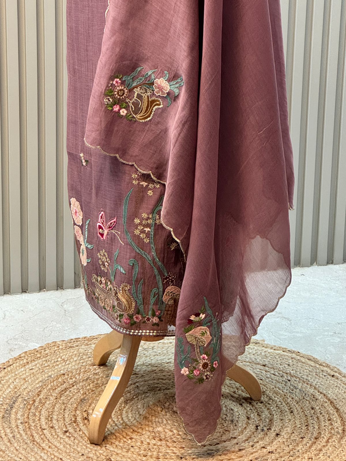 Pure mul chanderi suit with heavy embroidery suit