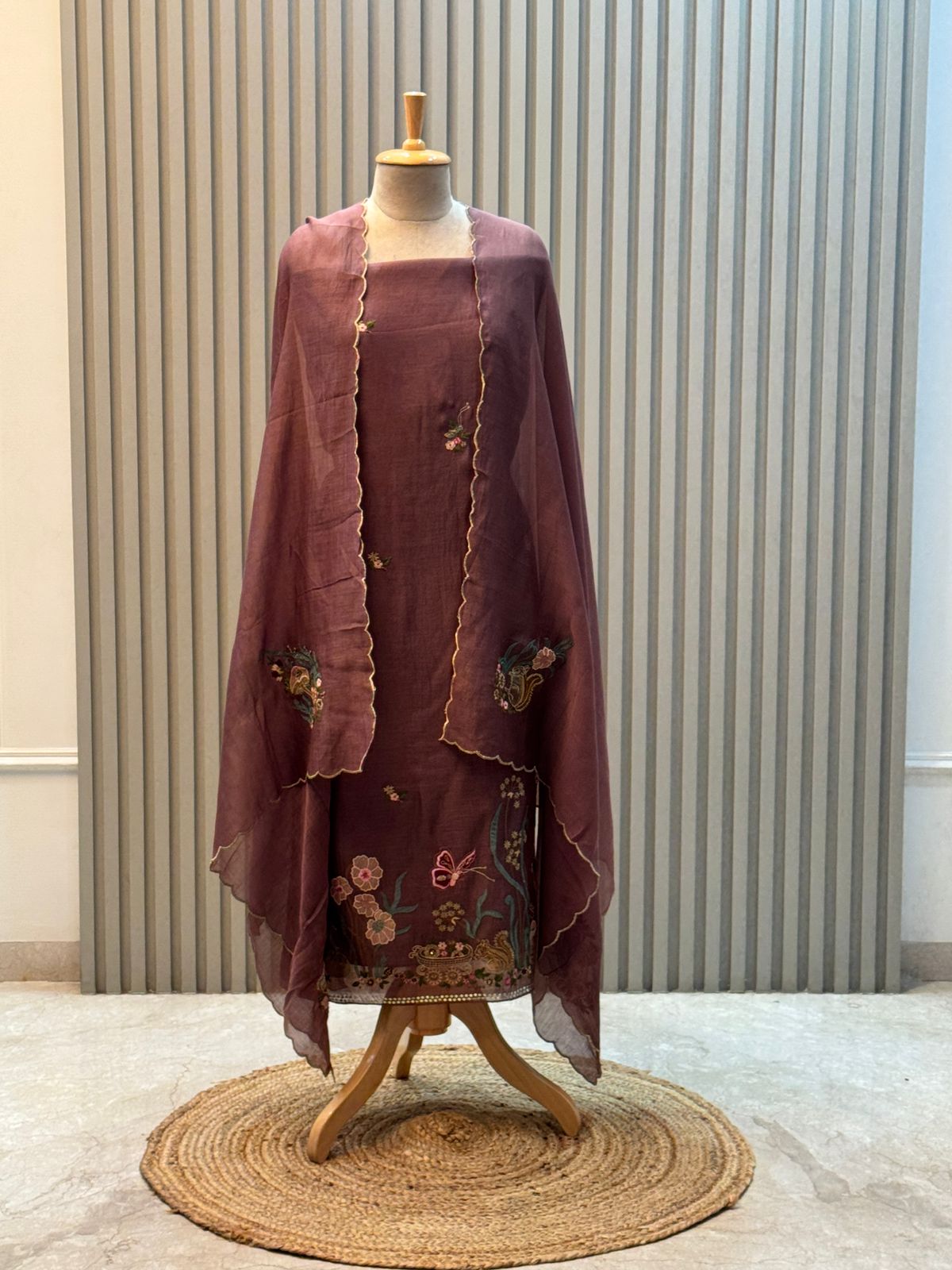 Pure mul chanderi suit with heavy embroidery suit