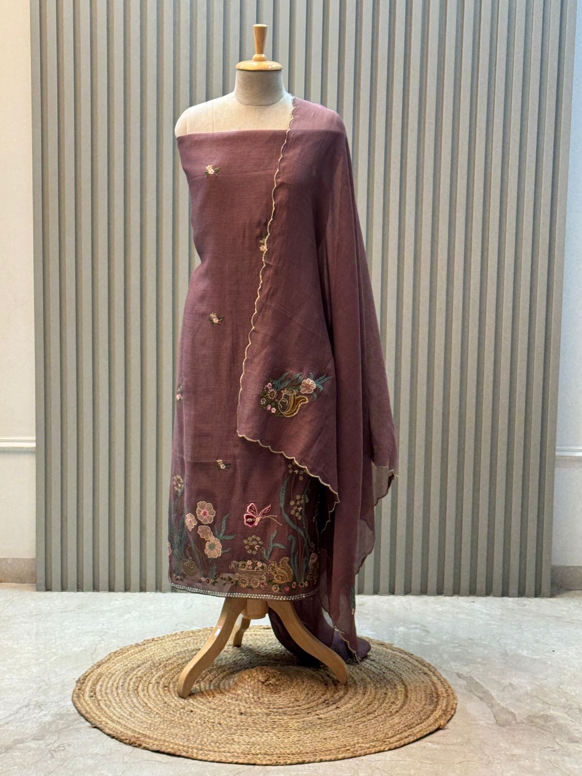 Pure mul chanderi suit with heavy embroidery suit