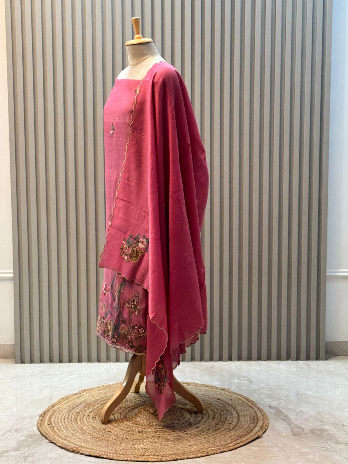 Pure mul chanderi suit with heavy embroidery suit