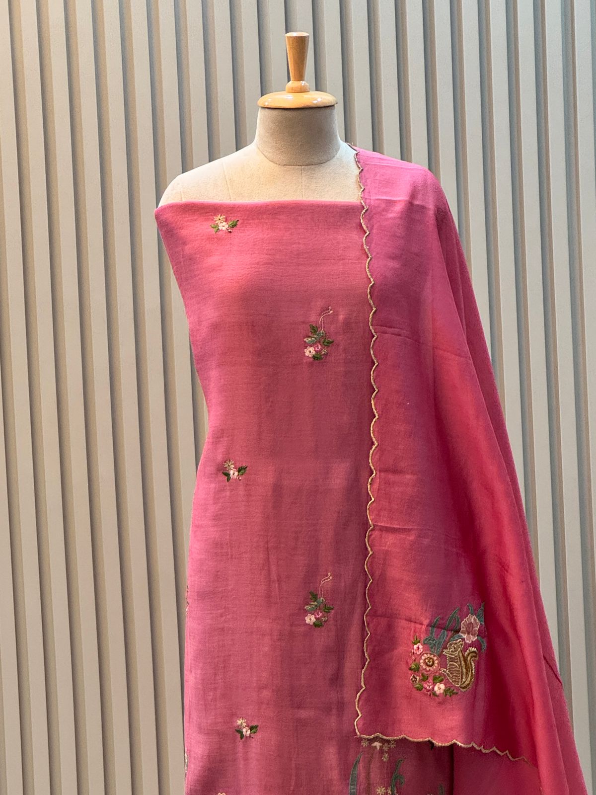 Pure mul chanderi suit with heavy embroidery suit