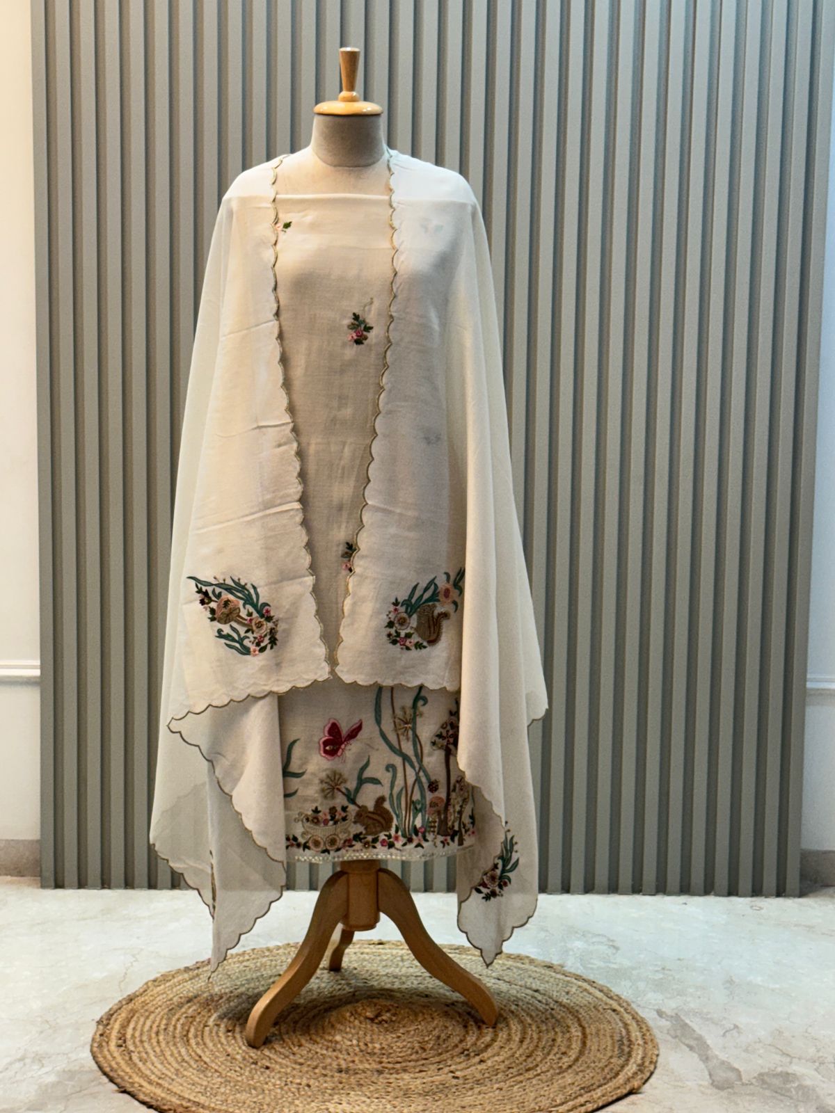 Pure mul chanderi suit with heavy embroidery suit