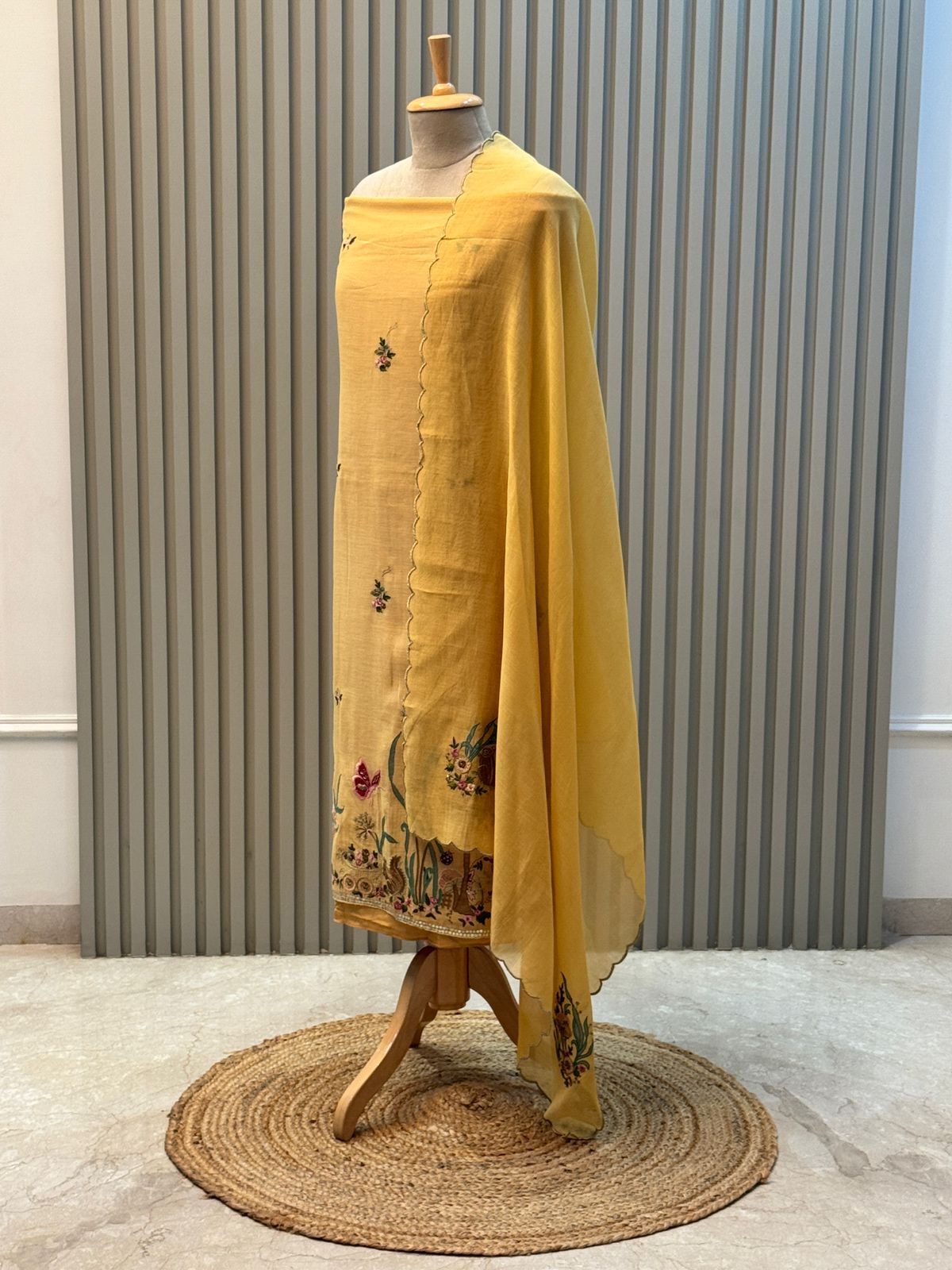 Pure mul chanderi suit with heavy embroidery suit