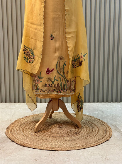 Unstitched Pure Mul Chanderi Suit with Heavy Embroidery