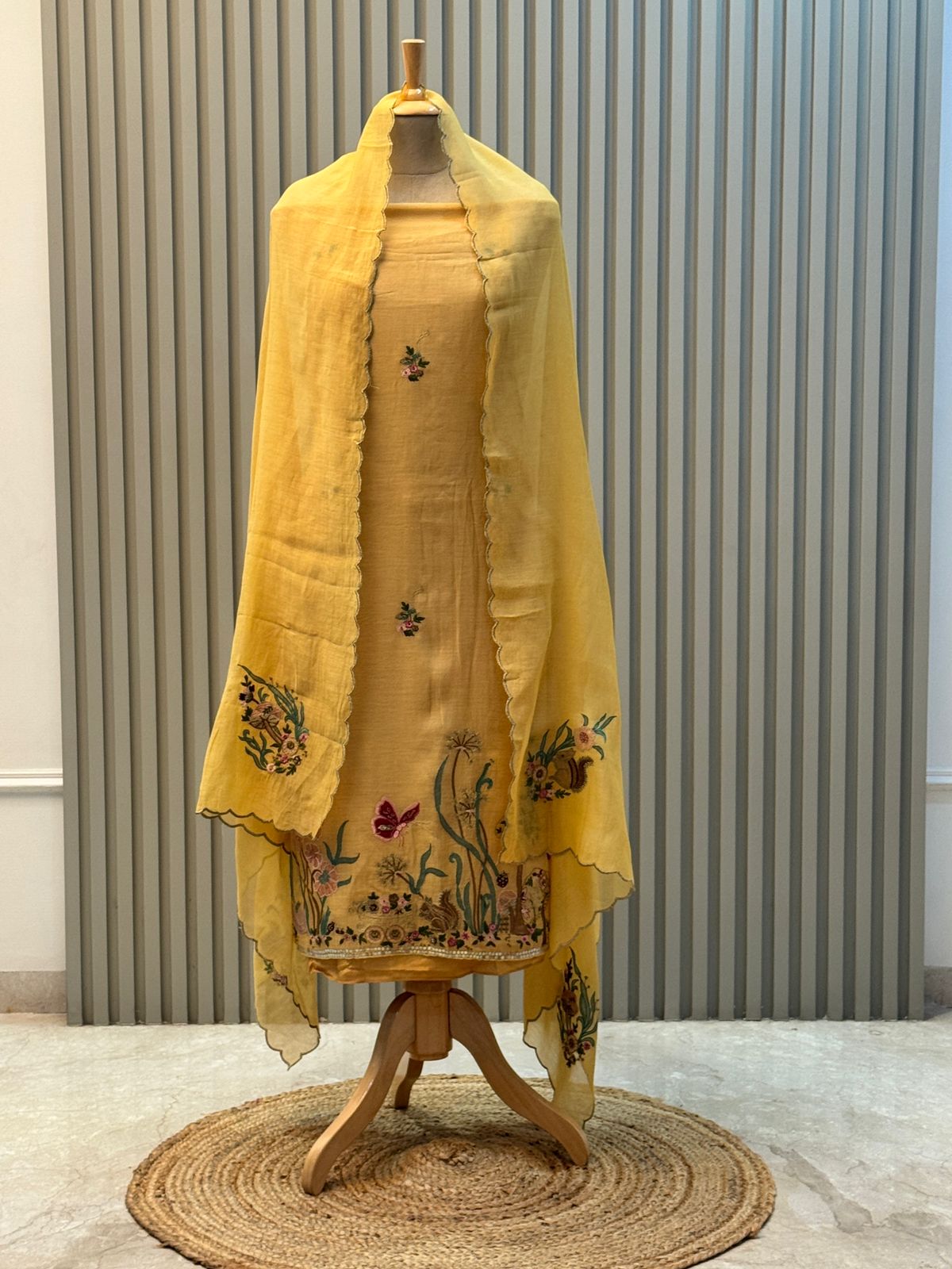 Pure mul chanderi suit with heavy embroidery suit