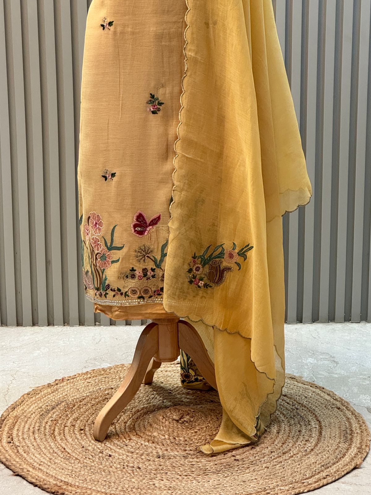 Pure mul chanderi suit with heavy embroidery suit