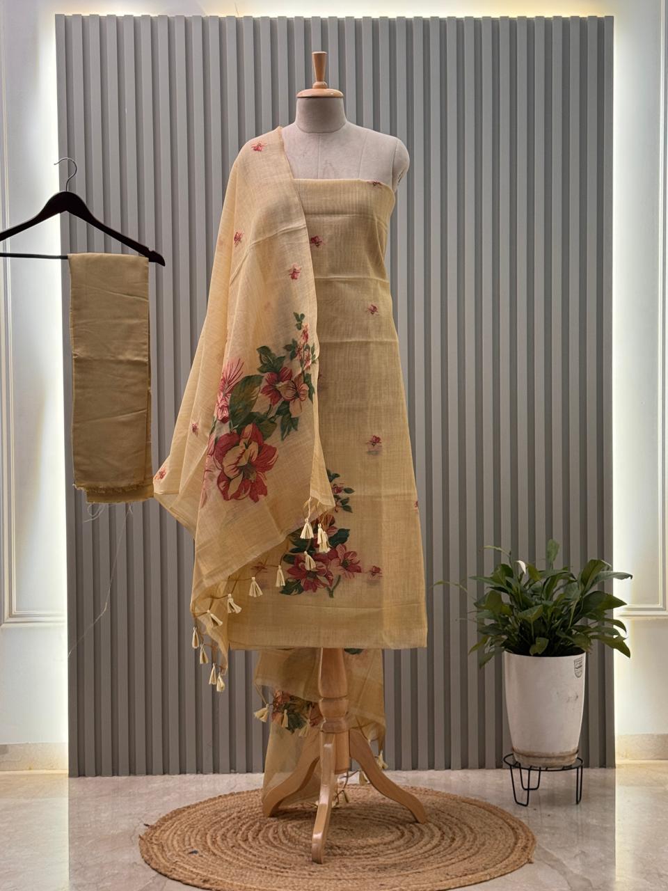 Jamdani Weaving Munga Cotton Fabric 3pc suit with back and sleeves fabric