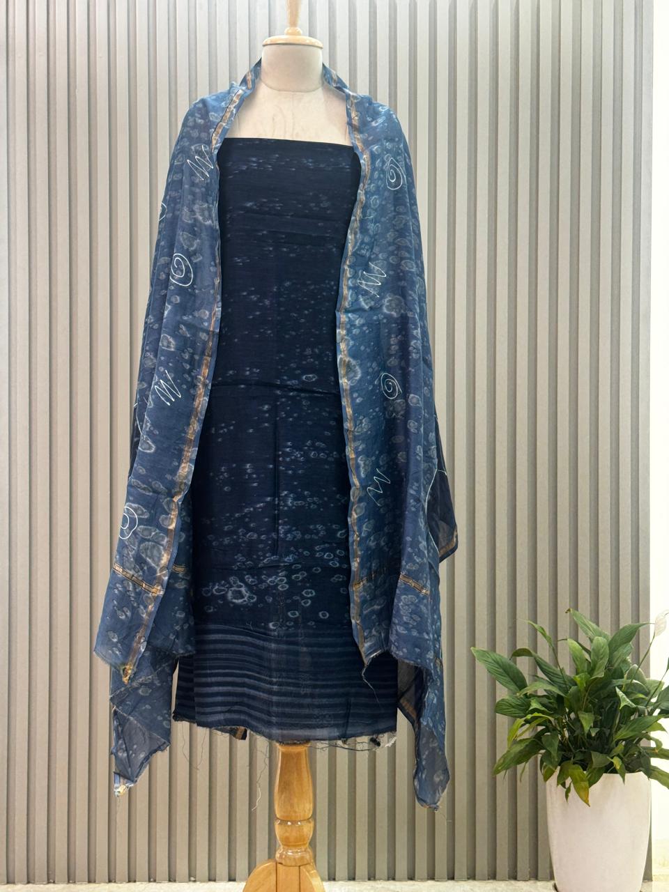 Pure chanderi silk suit with handblock prints