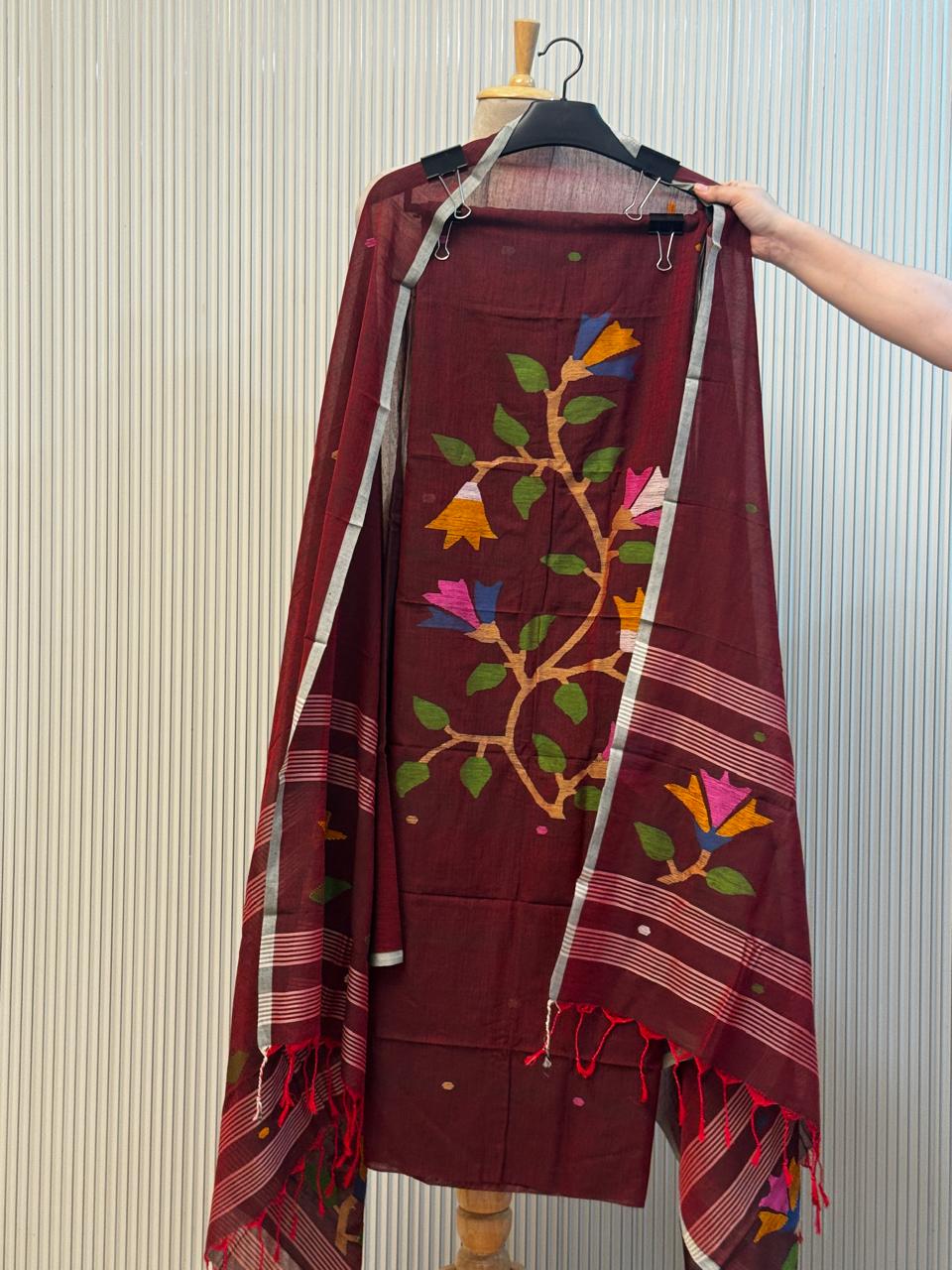 Malai cotton Handloom Jamdani Suit with Dupatta – 2 Piece
