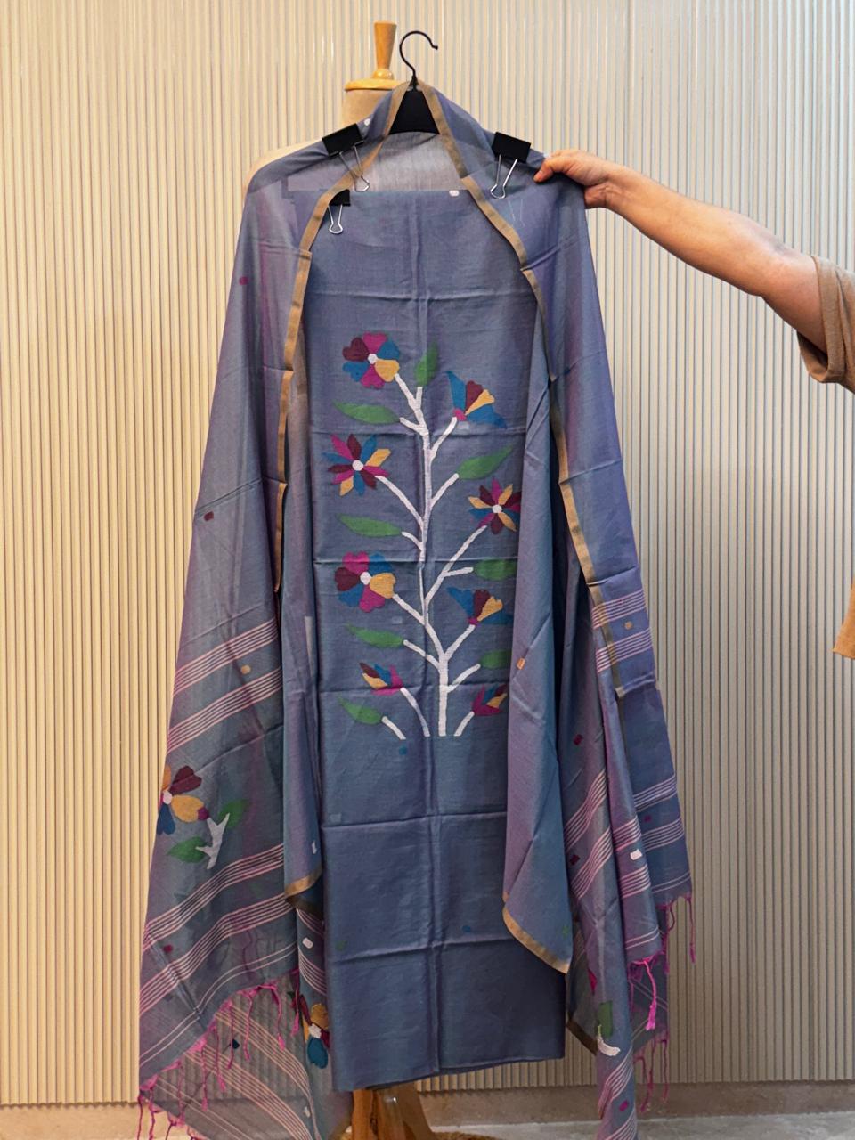 Malai cotton Handloom Jamdani Suit with Dupatta – 2 Piece