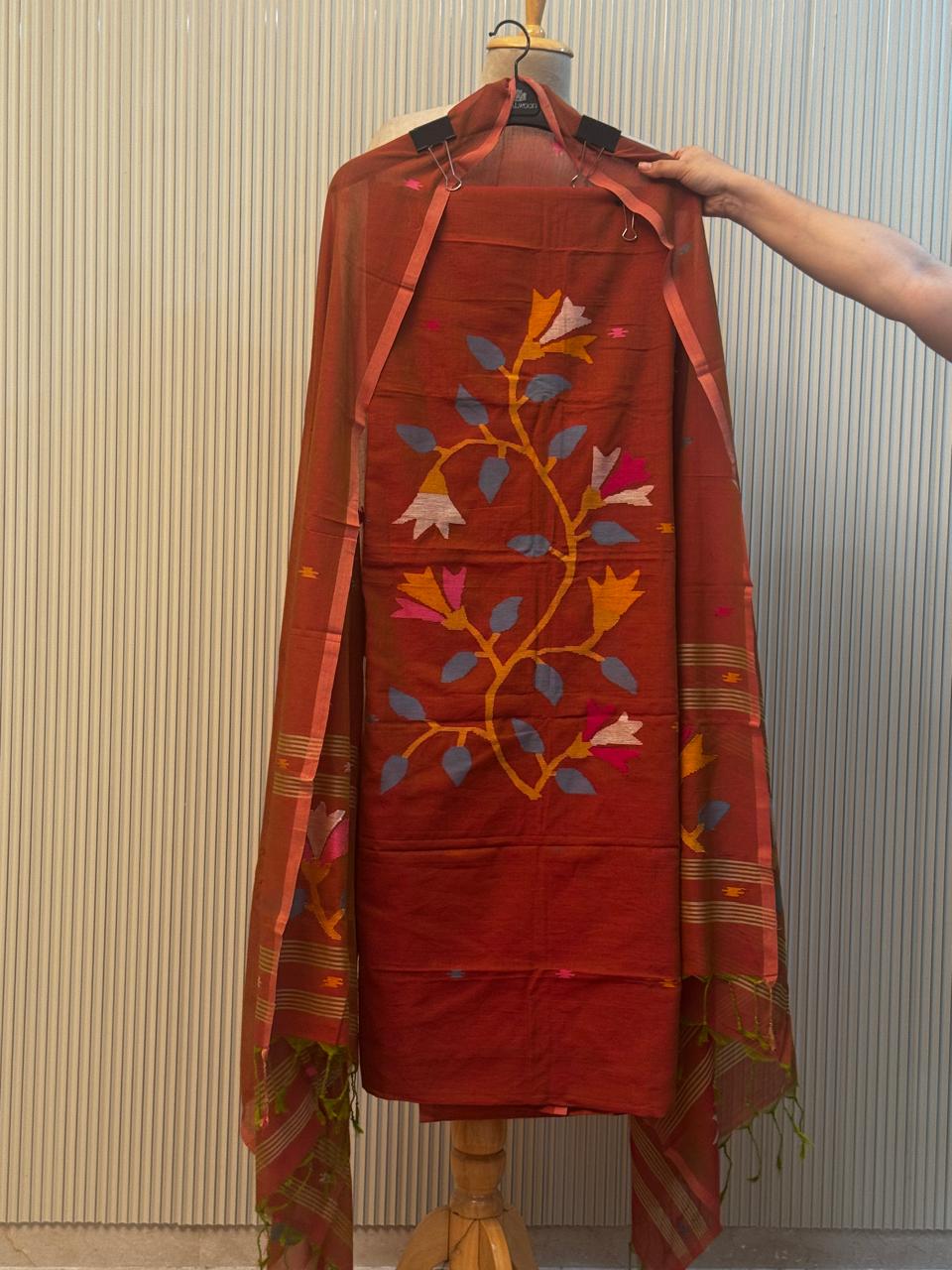 Malai cotton Handloom Jamdani Suit with Dupatta – 2 Piece