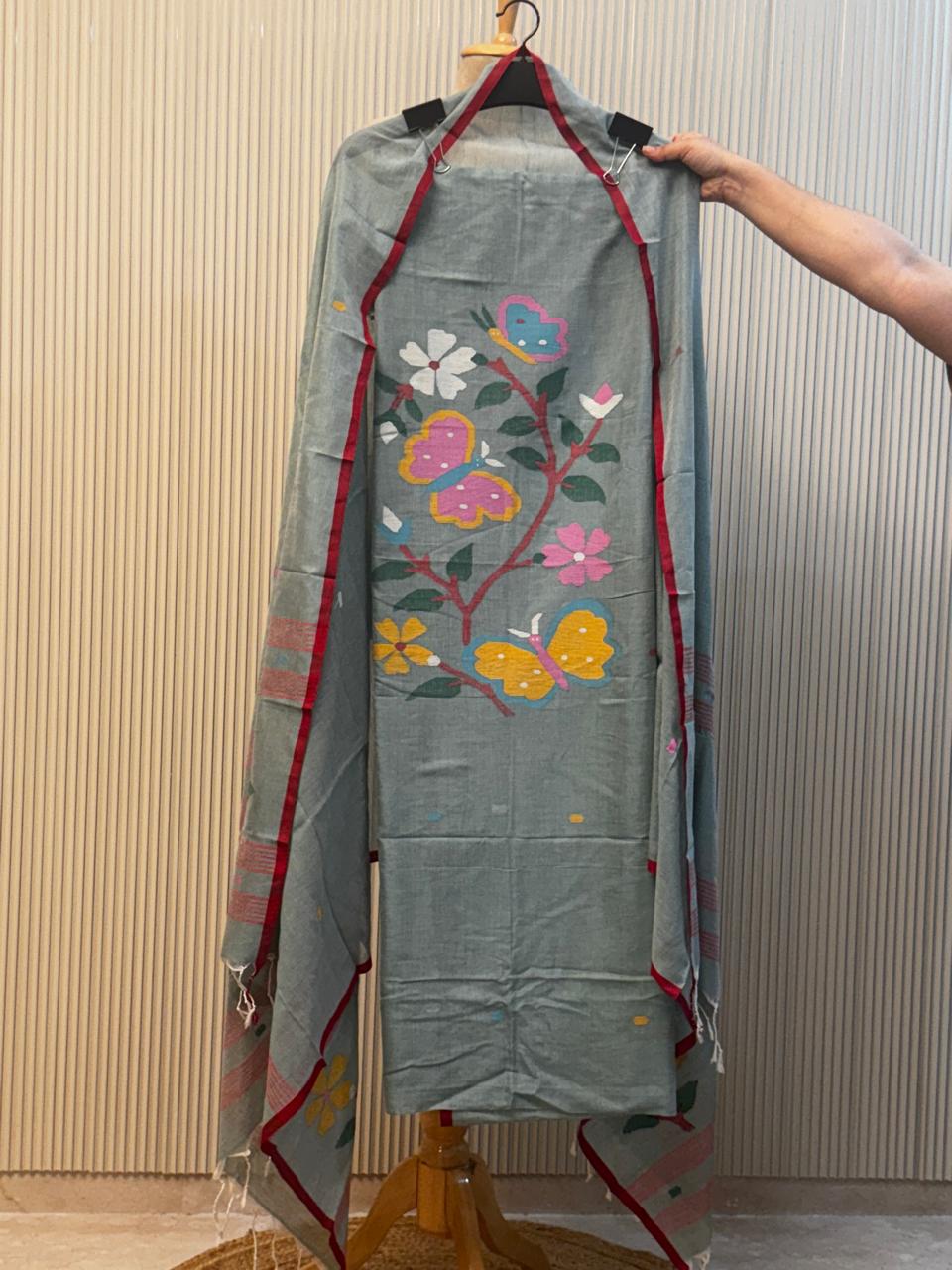 Malai cotton Handloom Jamdani Suit with Dupatta – 2 Piece