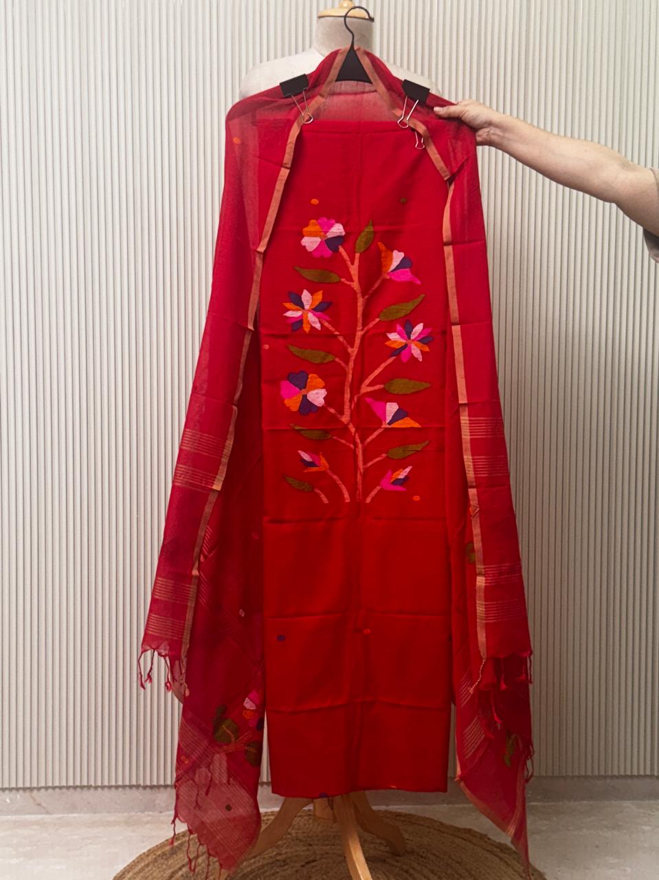 Malai cotton Handloom Jamdani Suit with Dupatta – 2 Piece