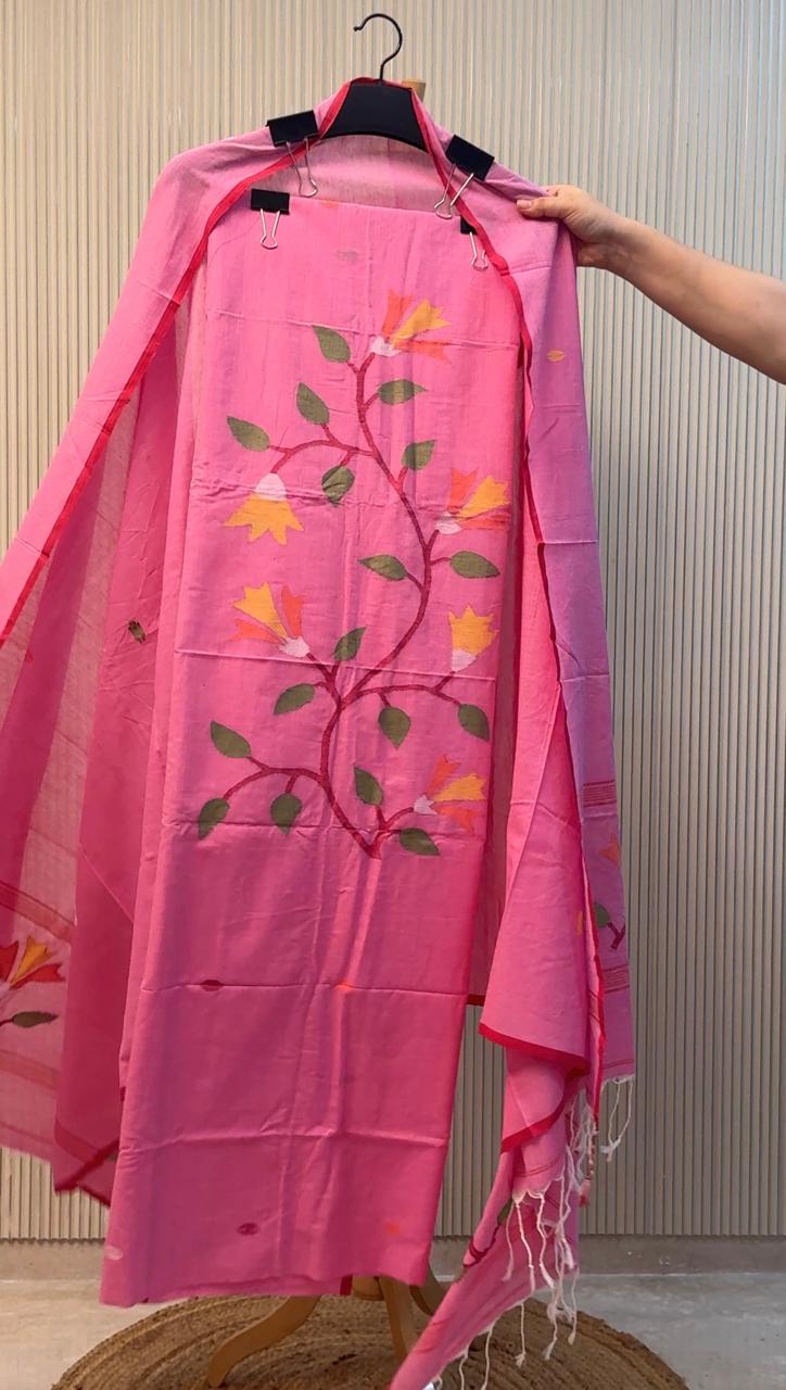 Malai cotton Handloom Jamdani Suit with Dupatta – 2 Piece