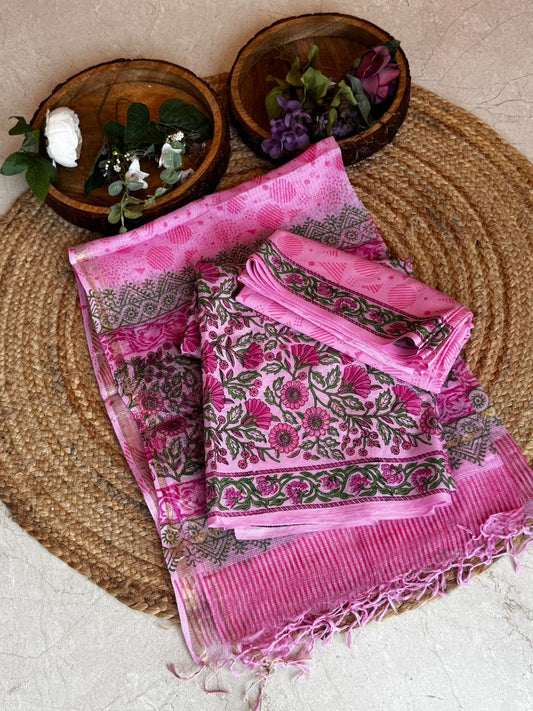 Unstitched Cotton Suit with Kota Doria Dupatta – Light Pink