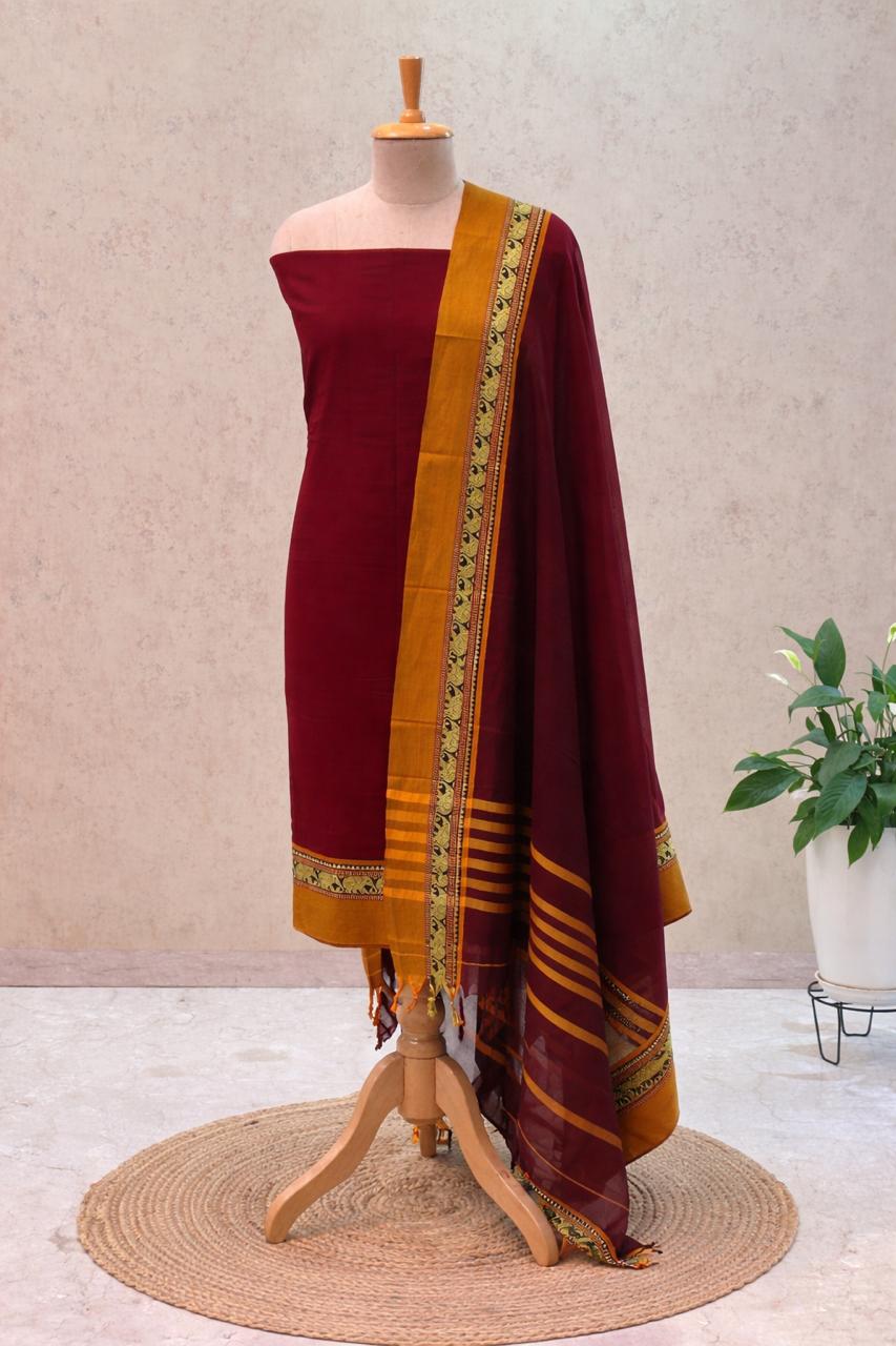 Authentic Mangalgiri Cotton Dress Material(shirt, bottom, Dupatta)