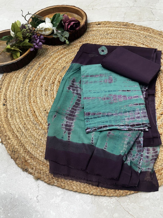 Unstitched Cotton Suit with Chiffon Dupatta – Purple