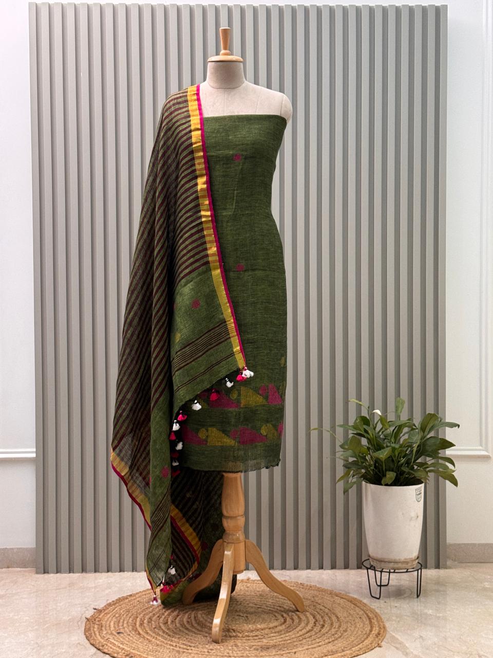 Jayshree Linen Jamdani Suit | Pure Cotton 2-Piece Set| Ethnic Wear for Women