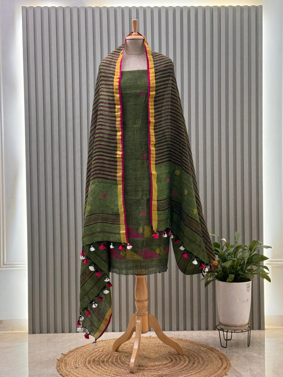 Jayshree Linen Jamdani Suit | Pure Cotton 2-Piece Set| Ethnic Wear for Women