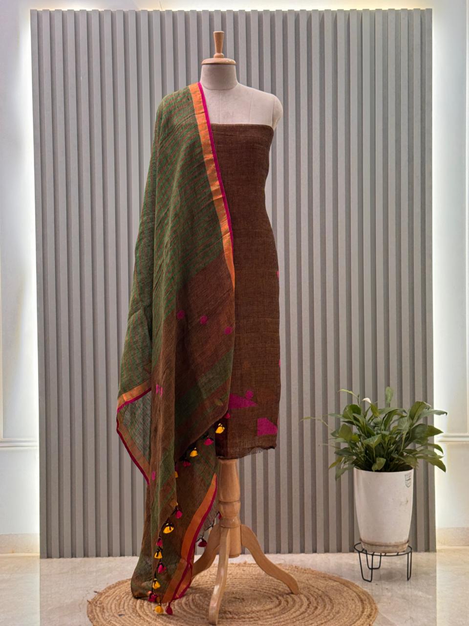 Jayshree Linen Jamdani Suit | Pure Cotton 2-Piece Set| Ethnic Wear for Women
