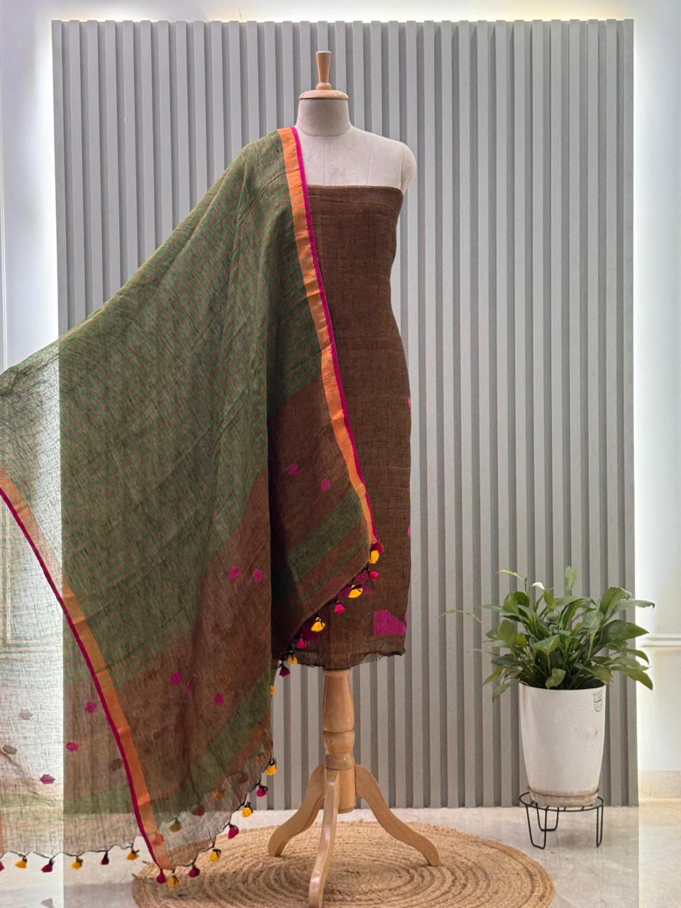 Jayshree Linen Jamdani Suit | Pure Cotton 2-Piece Set| Ethnic Wear for Women
