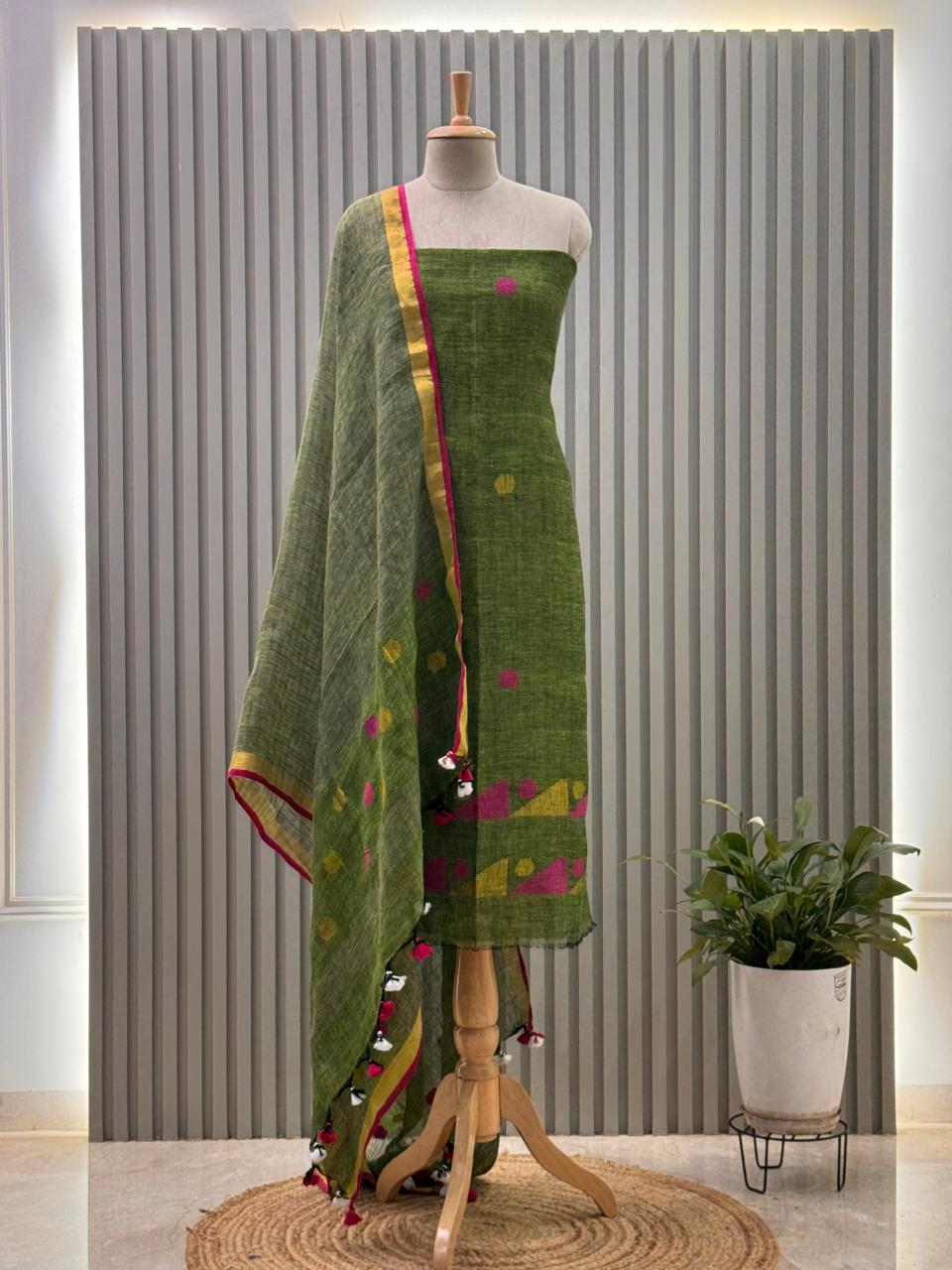 Jayshree Linen Jamdani Suit | Pure Cotton 2-Piece Set| Ethnic Wear for Women