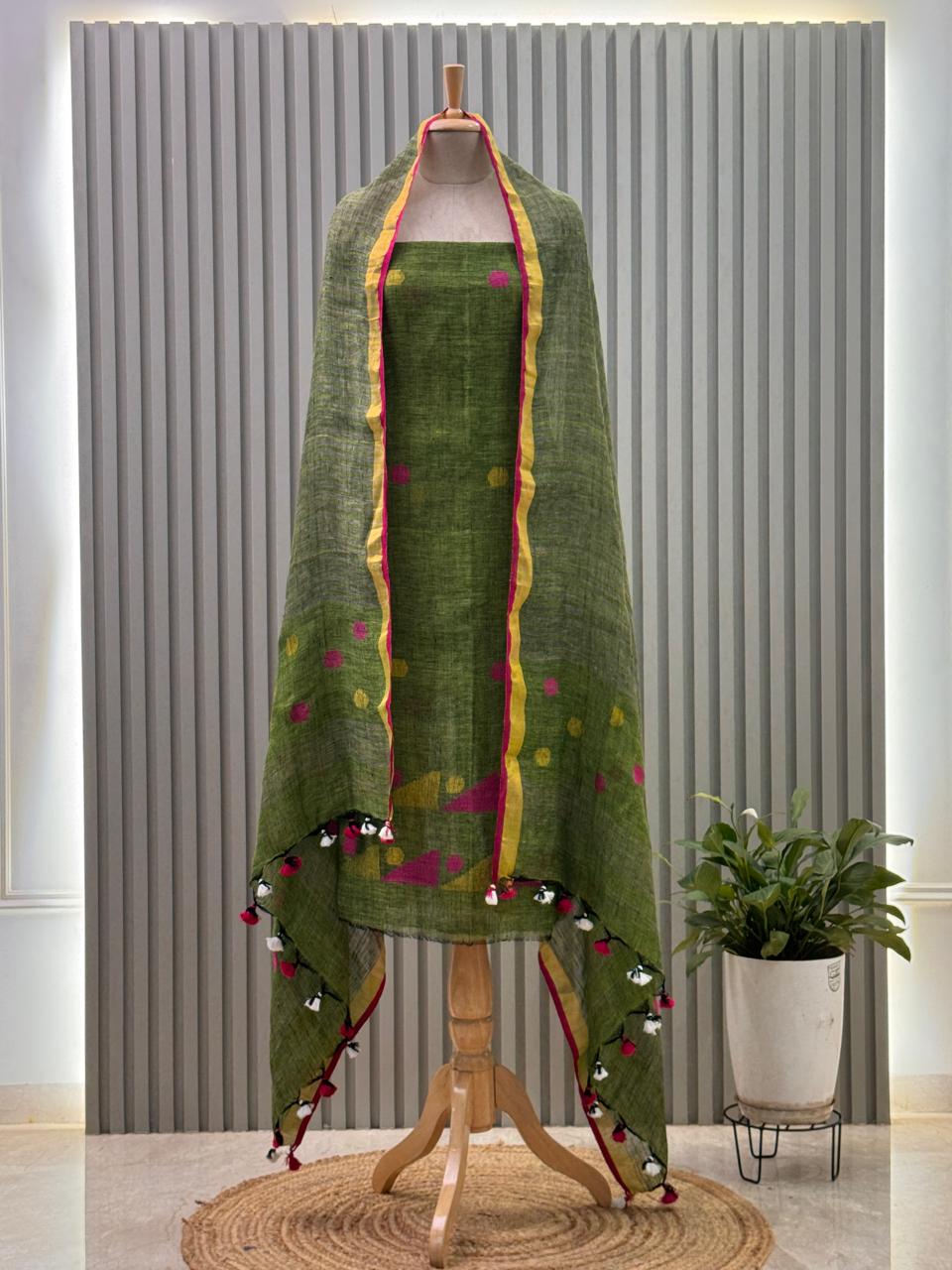 Jayshree Linen Jamdani Suit | Pure Cotton 2-Piece Set| Ethnic Wear for Women