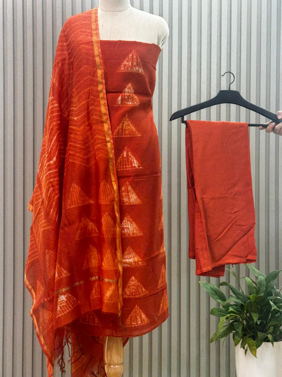 Pure chanderi silk suit with handblock prints