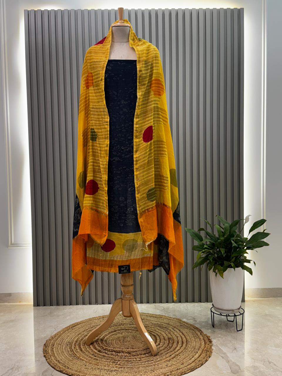 Pure chanderi silk suit with handblock prints