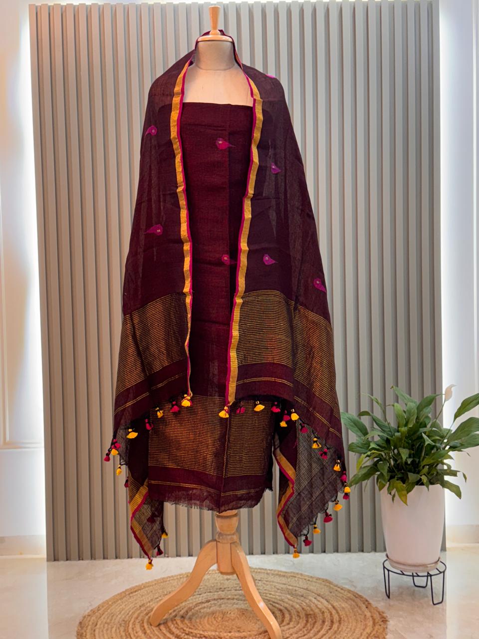 Jayshree Linen Jamdani Suit | Pure Cotton 2-Piece Set| Ethnic Wear for Women