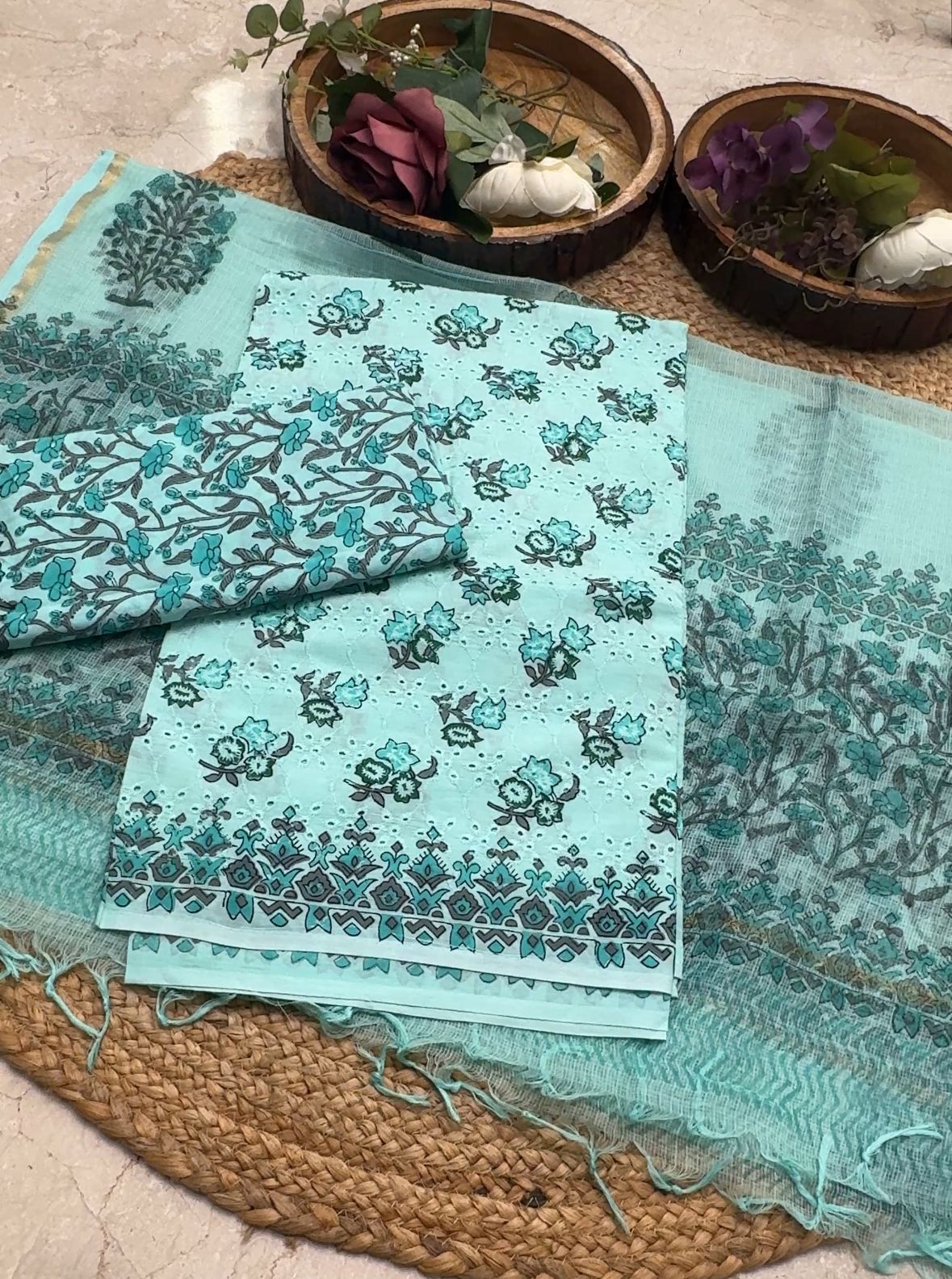 Cotton hakuba suit with block prints